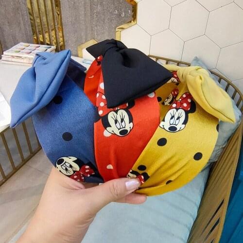 Disney Han Mickey rabbit ears headband wild high-end wide-brimmed fabric baby girls big bow headband simple headdress