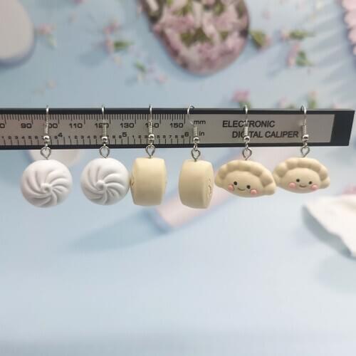 1Pair European Steamed Bun Drop Earrings for Women Girl Cute Chinese Dumplings Dangle Earring Handmade Creative Jewelry EC338
