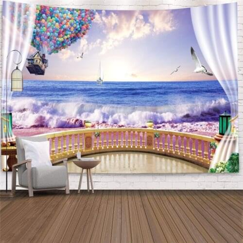 Sea Beach View Tapestries Wall-mounted waterfalls Blue Sky Summer Art Wall Carpet Bedroom decoration