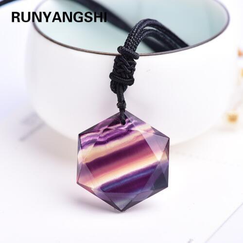 Exquisite gifts Natural Rainbow Fluorite Crystal stripe fluorite hexagram Star Pendant Fashion Necklace