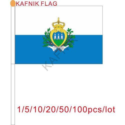 KAFNIK ,10/20/50/100pcs San Marino flag Banner free shipping Hand waving Flag San Marino National Flag 14*21 cm