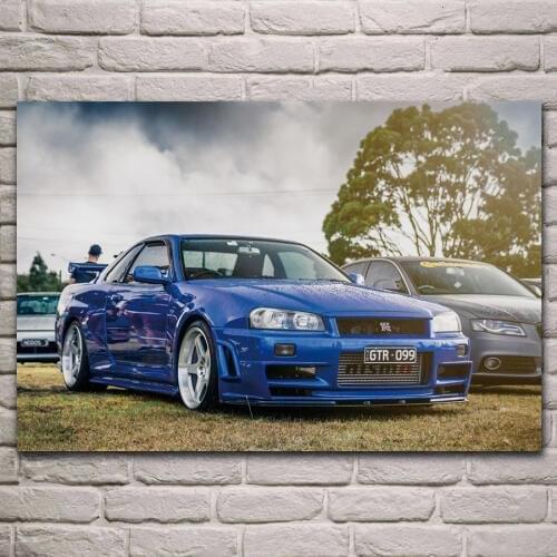 Classic tuning skyline R34 R32 supercar sport car living room decor home wall art decoration wood frame fabric posters KL332