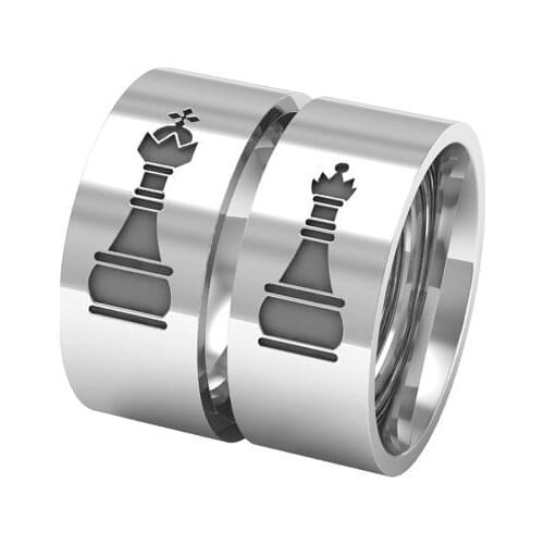 Classic Stainless Steel Lovers Ring Chess"King Queen" Couple Ring Wedding Band Engagement Ring Anniversary Jewelry Party Gifts