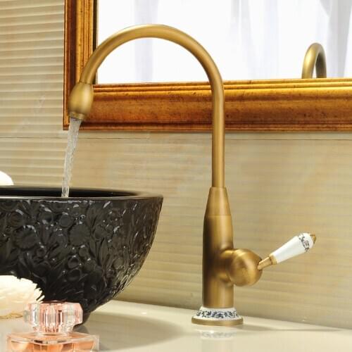 Blue And White Porcelain Kitchen Faucet 360 Swivel Retro Mixer Tap Fashion Antique Faucet Copper Hot And cold Basin Tap