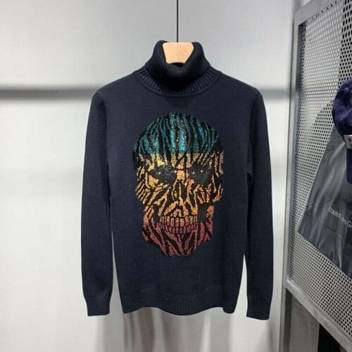 Hip-Hop Hot-Selling Sweatshirt Top Luxury Oversized Skull Pullover Super Warm Bottoming Turtleneck Sweater Mens