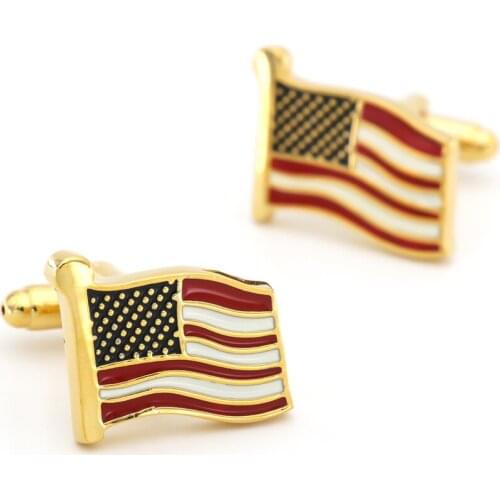 Mens U.S. Flag Cuff Links Copper Material Golden Color