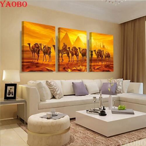 3pcs DIY Diamond Painting Egypt Pyramids Camel Cross stitch full Diamond Embroidery mosaic Crafts Hobby Needlework Home Decor