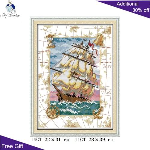 Joy Sunday Sailboat Needlepoints F660 14CT 11CT Counted and Stamped Home Decor Oceangoing Voyage Embroidery Cross Stitch Kits