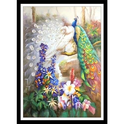 Printed Cross Stitch Kits Needlework,DIY Living Room ,Sets For Embroidery Full Cross-Stitching Silk Thread Peacocks