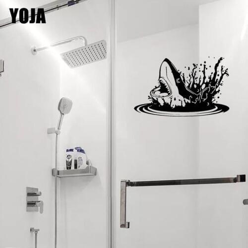 YOJA 17x26.9CM Bathroom Shower Decal Fierce Shark Home Bedroom Kitchen Wall Sticker Decoration G2-0556