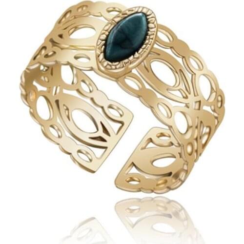 Stainless Steel Vintage Fashion Women Turquoises Stone Minimalism Gold Ring Adjustable Gift For Him