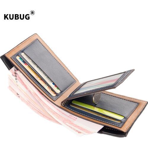 New KUBUG Mens Business Short Wallet Cross Embossed Card Leather Wallet Fashion Card Holder Wallet
