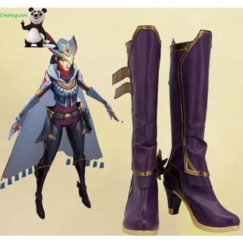 CosplayLove LOL Game LOL Ashe Purple Cosplay Shoes Cosplay Long Boots Leather Custom Made