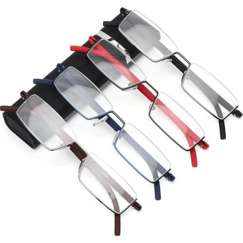 Retro Men and Women Spring Hinge TR90 Readers Anti Eyestrain Half Frame Reading Glasses with Case Presbyopia Eyeglasses