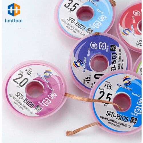 1.0mm 1.5mm 2mm 2.5mm 3mm 3.5mm Width 1.5M Length Desoldering Braid Welding Solder Remover Wick Wire Lead Cord Flux Repair Tool