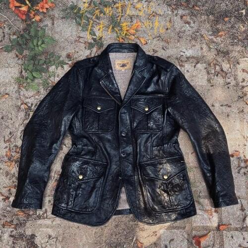 CDJ-130 Cidu US Size Super Quality Genuine Italian Goat Skin Leather Wool Lining Stylish Safari Jacket