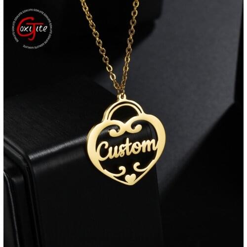 Goxijite Stainless Steel Name Necklace For Women Personalized Heart Name Necklace Custom Nameplate Choker Pendant Necklaces Gift