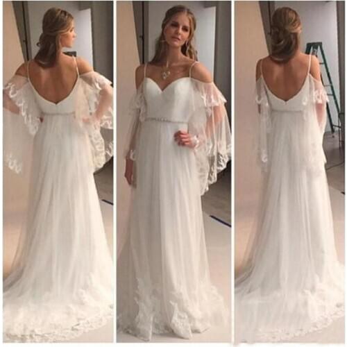 Simple Spaghetti Strapls Applique Lace Crystal Sashes Wedding Dresses 2020 Hot Custom Made vestido de noiva Wedding Gowns