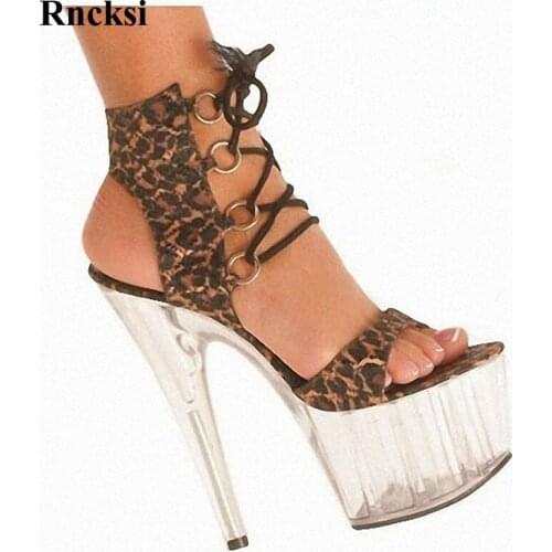 Rncksi New Fashion Womens Shoes 15CM Super-High Heels Leopard Nightclubs Princess Crystal Shoes High-Heeled Sandals