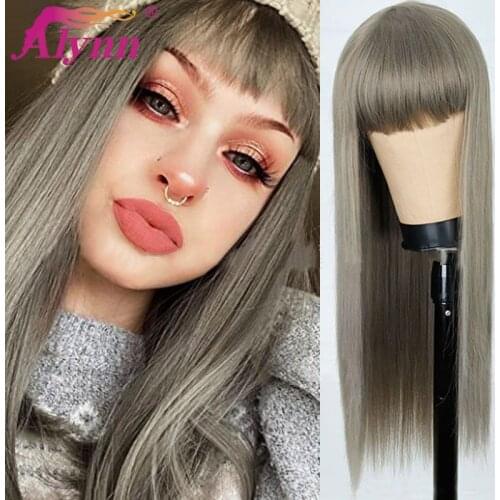 Alynn Long Color Straight Hair Synthetic Wig With Bangs Natural Wigs For Women Colorful Cosplay Daily Party Wig Heat Resistant