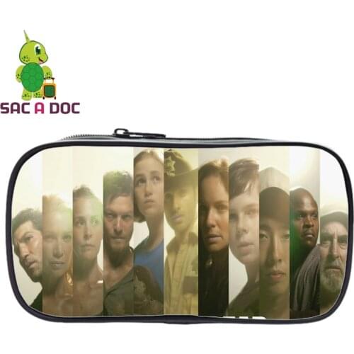 The Walking Dead Women Makeup Bags Kids Cartoon School Pen Pouch Movie Pattern Kids Boys Pencil Cases Stationery Bags Customize