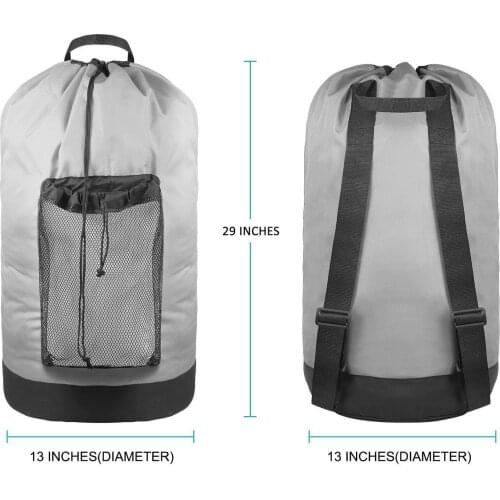 Laundry Bag Backpack with Shoulder Straps Mesh Pocket Durable Nylon Backpack Clothes Hamper Bag with Drawstring Closure washable