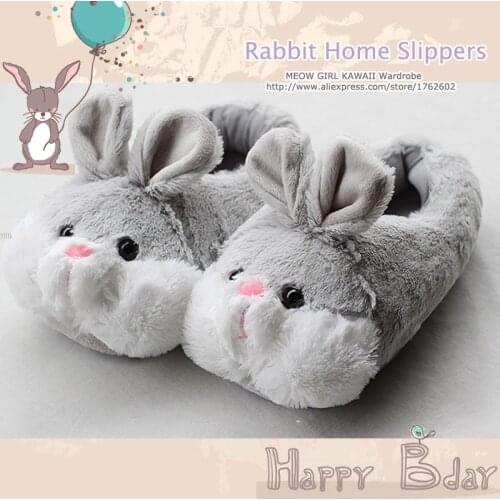 Super Cute Anime Is The Order A Rabbit Womens 3D Grey Rabbit Bunny Plush Warm Indoor Slippers Winter Home Shoes