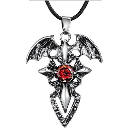 Vintage gothic goth punk emo Devil Angel Wings cross pendant necklace for men women crystal pendants neck chain collar collier