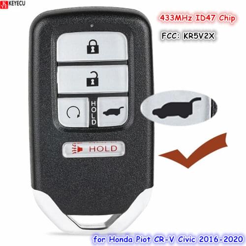 Keyecu New Replacement Remote Key Fob 433MHz ID47 for Honda Pilot 2016 2017 2018 FCC:KR5V2X 72147-TG7-A41, 7812D-V2X
