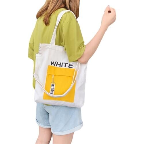 Women Letter Printed Canvas Messenger Bag Soft Handle Detachable Strap Casual Style Shoulder Bags Large Capacity Handbag