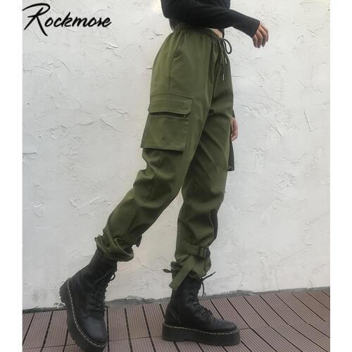 Rockmore Cargo Pants Women Wide Leg Sweat Pants Oversized Vintage Army Green Trousers Plus Size Streetwear Sweatpants Joggers