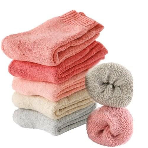 Women autumn winter thickening warm plus velvet ladies woollen socks female floor socks casual solid long socks hosiery