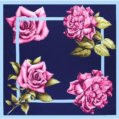 POBING New Women Scarf Luxury Floral Print Hijab Silk Satin Shawl Scarfs Foulard Square Head Scarves Wraps 90*90CM Wholesale