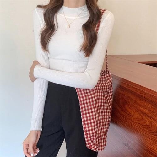 ZJZLL 2021 Hot Sale Autumn Winter Slimming Elegant Simple All-match Half Turtleneck Soft Top Pullover Knitted Sweater for Women
