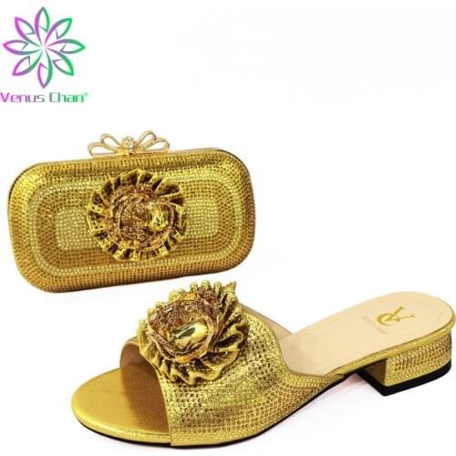 Gold Nigerian Women Sandals Decorated with Rhinestone Italy Wedding Shoes for Party African Autumn Sexy High Heels Pump