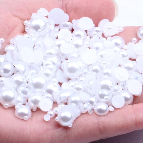 2/3/4/5/6/8/10/12mm White Imitation Flatback Pearls Garment Decoration Pearl Beads Scrapbooking Nail Art Crafting Supplies