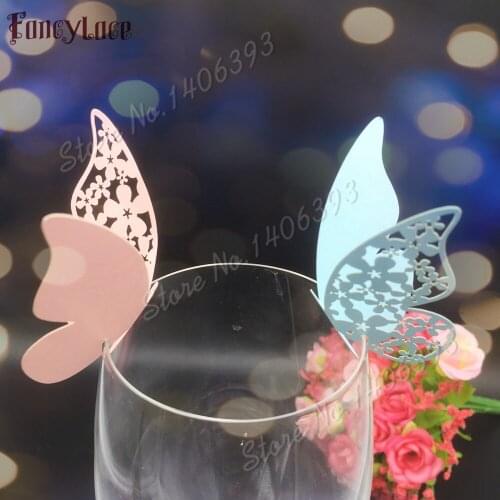 60X DIY Place Card butterfly Cups Glass Wine Customized Wedding Name Cards Laser Cut Flower Paper Card Birthday Party Decoration