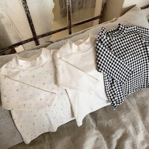 9195 Baby Bottoming Shirt Korean Autumn New 2021 Baby High Collar Pullovers Pure Cotton Bottoming Shirt Baby Boy Girl Tops