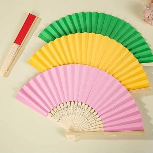 Bamboo Fan Silk Hand Fans Folding Fan Painted Fan Paper Hand Fan 21cm Gifts 1PCS Solid Color Dances Portable Folding Paper Fan