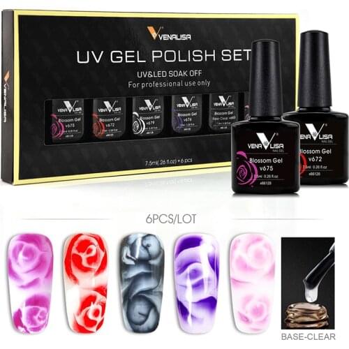 Venalisa White Clear Transparent Base Coat Color Blooming Flower Rose Effect Painting Gel Polish Lacquer Varnish Kit Nail Art
