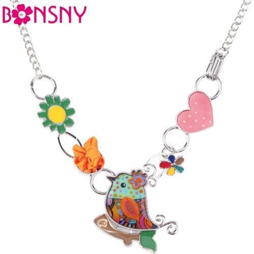 Bonsny Maxi Alloy Necklace Chain Enamel Jewelry Colorful Pendant 2017 New Fashion Jewelry For Women Statement