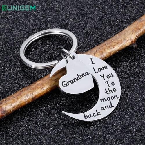 Grandma Grandmother Keychain Gift From Granddaughter Grandson Grandchild I Love You To The Moon and Back Wedding Gifts Keyring