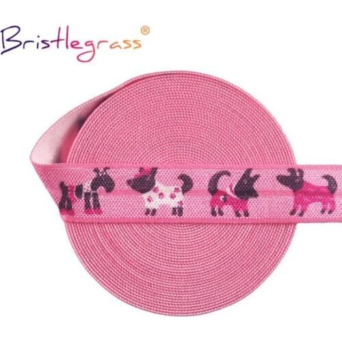 BRISTLEGRASS 2 5 10 Yard 5/8" 15mm Pink Dog Print Fold Over Elastics FOE Spandex Satin Band Tape Hair Tie Tutu Dress Sewing Trim