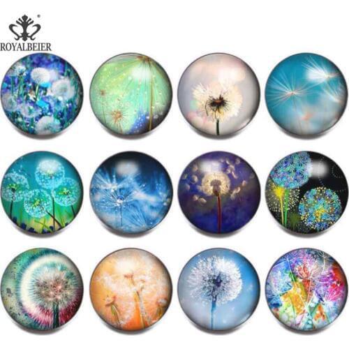 12pcs/lot Mixed Dandelion Theme 18mm Snap Button Charms For 18mm Snaps Bracelet Necklace Glass Beads for Jewelry Making kg0100