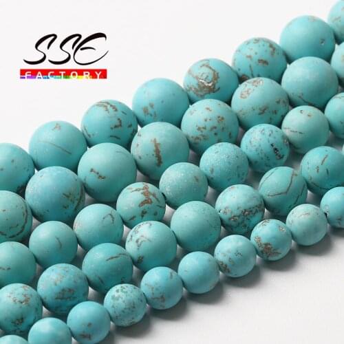 Dull Polish Natural Blue Howlite Turquoises Beads Round Loose Beads Diy Bracelet Accessories For Jewelry Making 6 8 10 12mm 15"