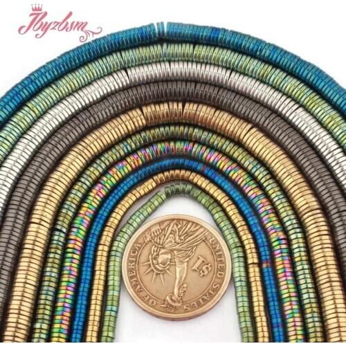 1x3 1x4 1x6mm Silver Gold Green Blue Black Heishi Hematite Spacer Beads for DIY Women Men Jewelry Making Necklace Bracelet 15"