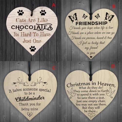 Heart shape handmade wooden hanging plaque sign quote gift for christmas decor