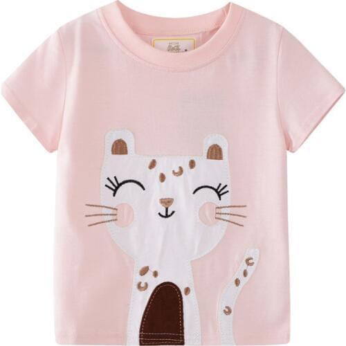 Baby T-Shirt Applique Girl Clothes Cartoon Cat Cotton Girl Tees Tops Summer Cute Animals Princess Girl Birthday Clothes Tops