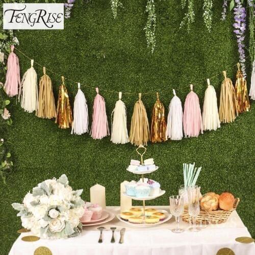 FENGRISE 5Pcs 35cm Tissue Paper Tassels Garland Wedding Decoration Birthday Baby Shower Party Home Paper Craft Supplies