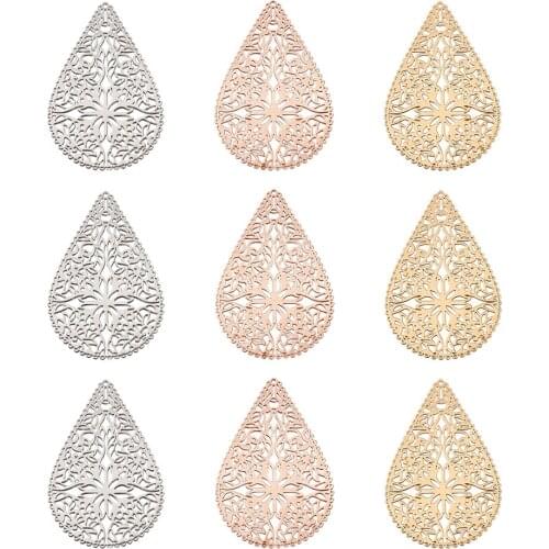 45pcs/Box Teardrop Filigree Joiners Links Connectors Charms Pendant for Earring Necklace Jewelry DIY Etched Metal Embellishments
